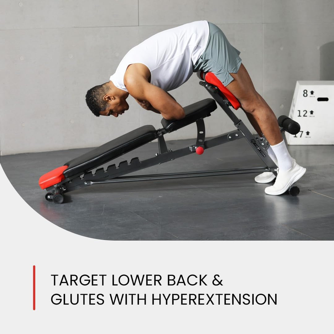 Finer Form Multi-Functional FID Weight Bench for Comprehensive Body Workouts – Hyper Back Extension, Roman Chair, Adjustable Ab Sit-Up Bench, Incline/Decline Bench, Flat Bench