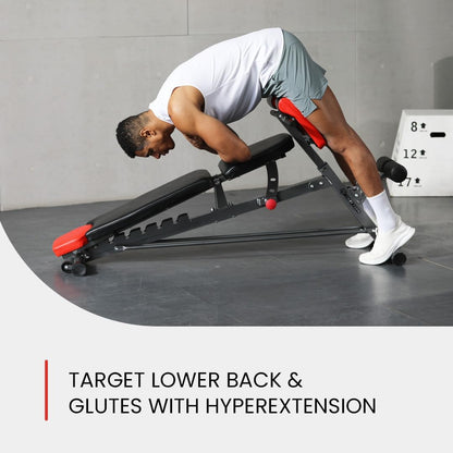 Finer Form Multi-Functional FID Weight Bench for Comprehensive Body Workouts – Hyper Back Extension, Roman Chair, Adjustable Ab Sit-Up Bench, Incline/Decline Bench, Flat Bench