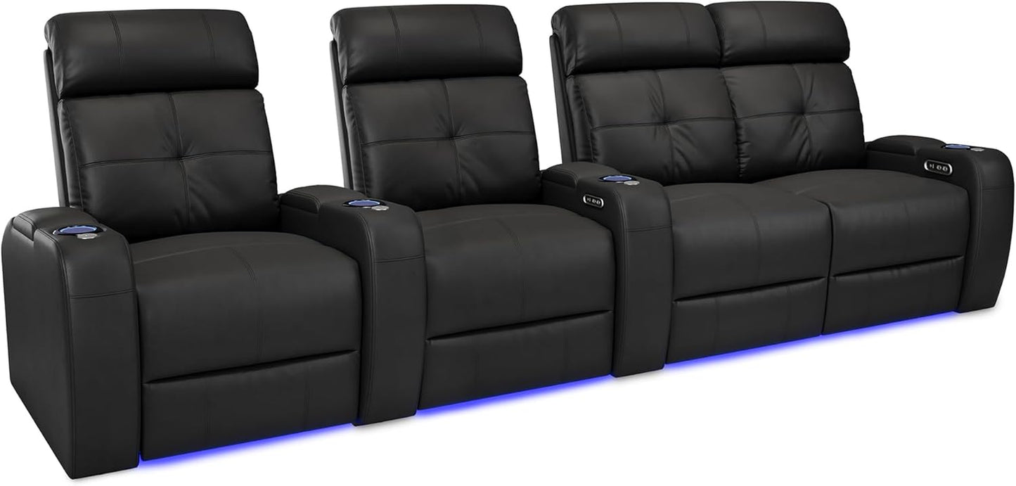 Valencia Verona Home Theater Seating - Premium Top Grain Italian Leather 9000, Power Recliner with LED Lighting (Row of 2, Black)
