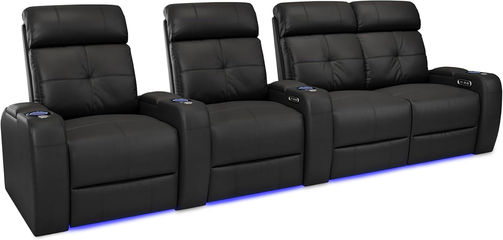 Valencia Verona Home Theater Seating - Premium Top Grain Italian Leather 9000, Power Recliner with LED Lighting (Row of 2, Black)