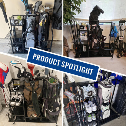 Mythinglogic Golf Storage Organizer: Premium Garage Rack for Golf Bags and Equipment
