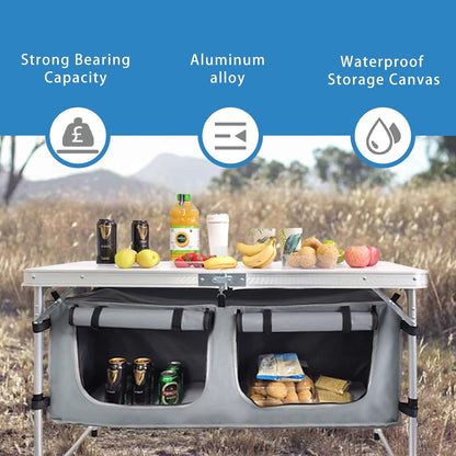 Adjustable Height Aluminum Folding Camping Table with Storage - Lightweight Portable Picnic Table for Outdoor Activities, Tailgating, Travel, BBQ, and Parties