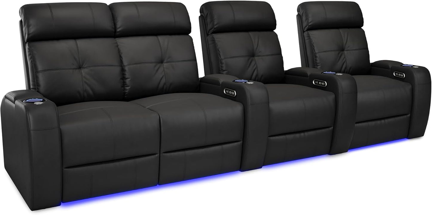 Valencia Verona Home Theater Seating - Premium Top Grain Italian Leather 9000, Power Recliner with LED Lighting (Row of 2, Black)