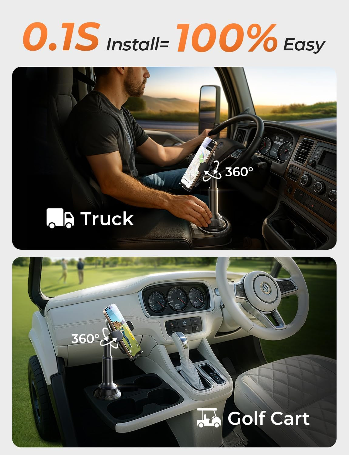 LISEN Vehicle Cup Holder Phone Mount - Secure and Stable Holder for iPhone 15/14/13 Pro Max and Samsung Devices (4-7 inches)