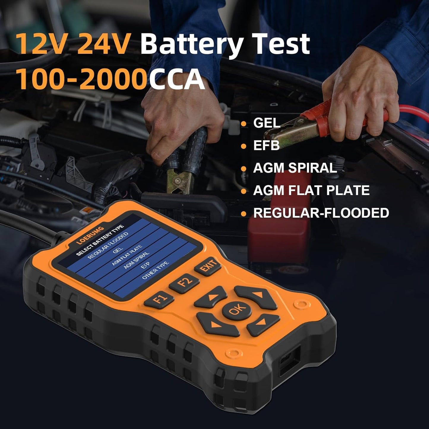 Professional Digital Battery Analyzer and Charging System Diagnostic Tool for 12V/24V Automotive, Truck, Marine, Motorcycle, SUV, and Boat Applications