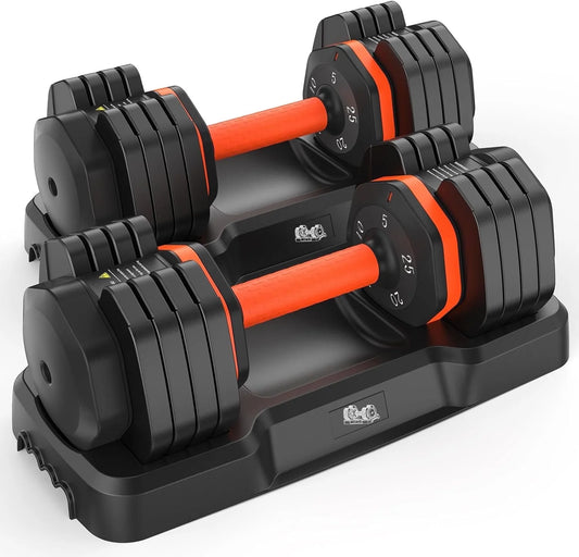 Adjustable Dumbbell Set - 25LB Pair with 5 Weight Options (5/10/15/20/25LB) and Anti-Slip Handle for Home Gym Fitness
