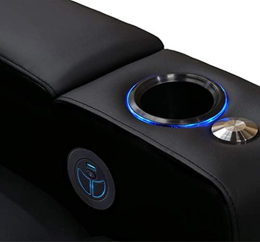 Valencia Verona Home Theater Seating - Premium Top Grain Italian Leather 9000, Power Recliner with LED Lighting (Row of 2, Black)