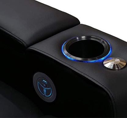 Valencia Verona Home Theater Seating - Premium Top Grain Italian Leather 9000, Power Recliner with LED Lighting (Row of 2, Black)
