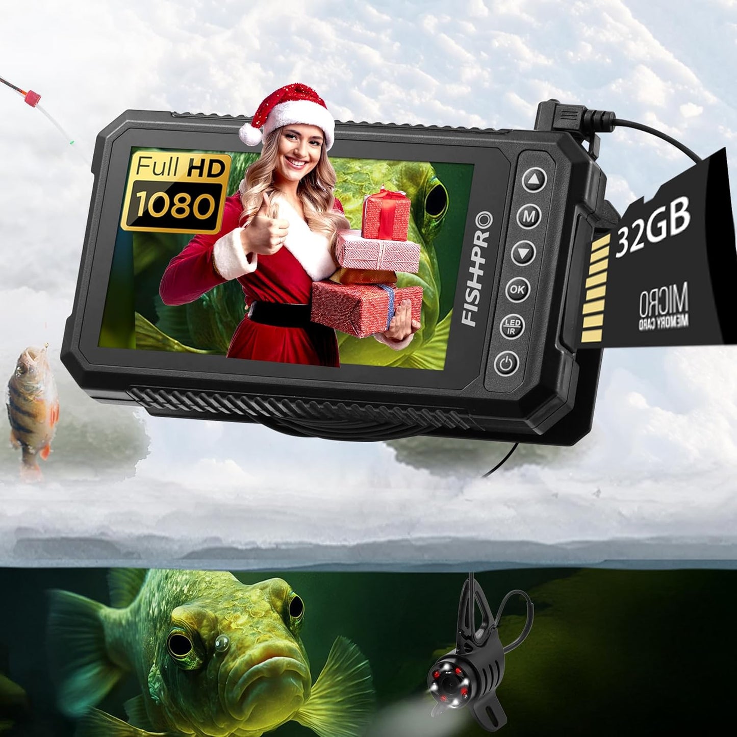 Fishpro® 2026 Enhanced 4.5'' True HD 1080P Underwater Fishing Camera - Ice Fishing Solution with 5,000mAh Battery, USB-C, IR+LED, and Fish Finder for Ice, Lake, and Kayak, 20M/66Ft