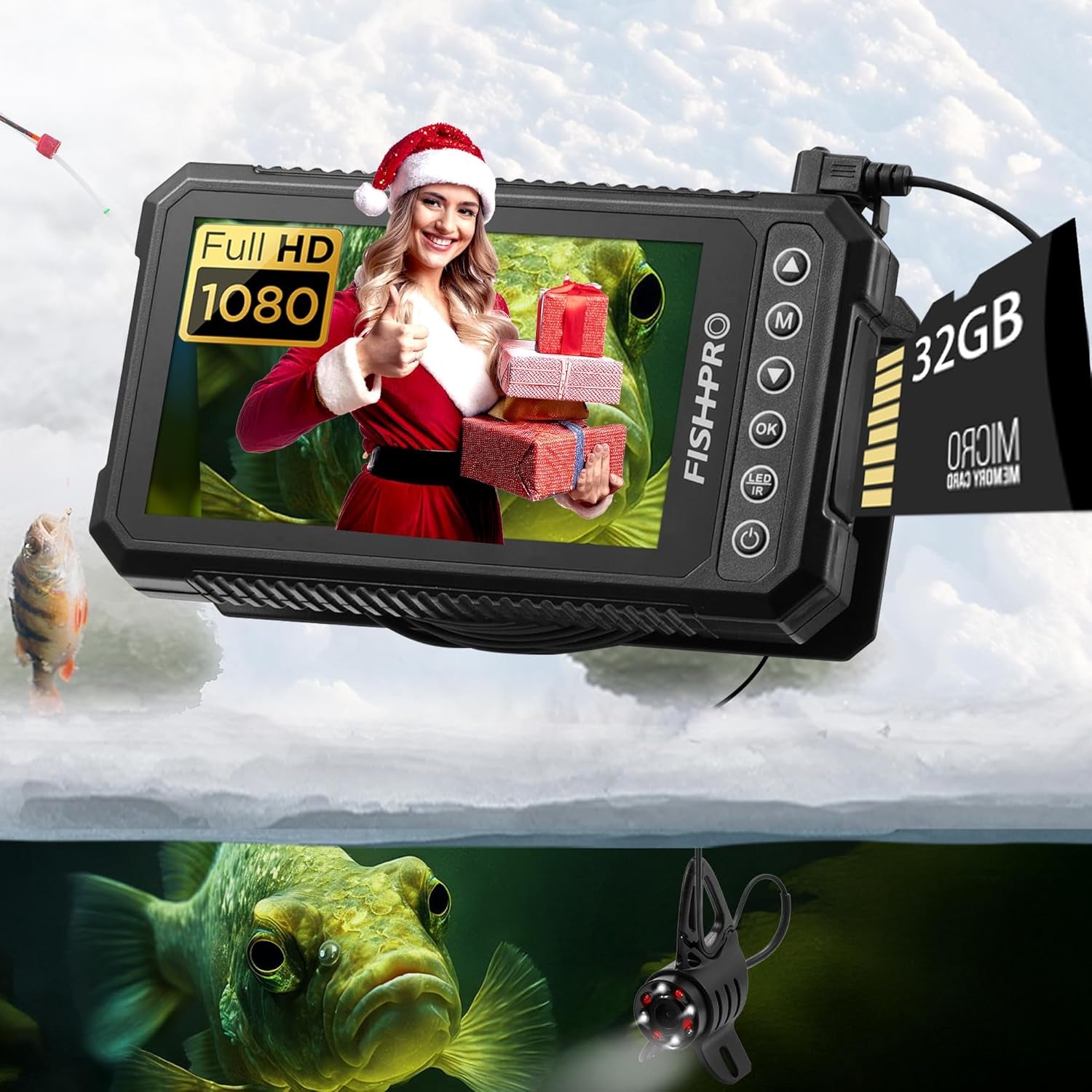 Fishpro® 2026 Enhanced 4.5'' True HD 1080P Underwater Fishing Camera - Ice Fishing Solution with 5,000mAh Battery, USB-C, IR+LED, and Fish Finder for Ice, Lake, and Kayak, 20M/66Ft